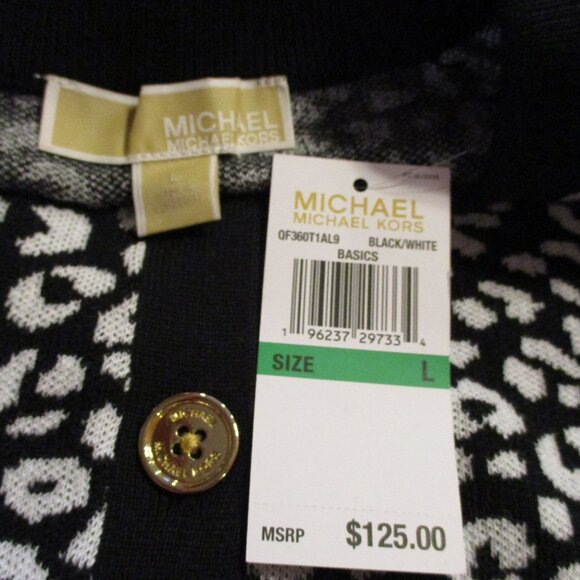 MICHAEL Michael Kors NEW Woman Large Black White Graphic Cardigan Sweater - Picture 8 of 11
